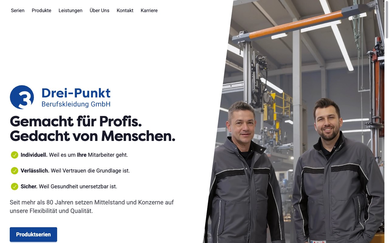 Startseite von Drei-Punkt Berufskleidung